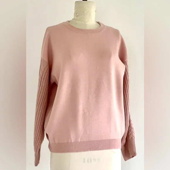 Zesika Pullover Sweater/Sweatshirt w/ Novelty Knit Sleeves Soft Pink Medium - Picture 2 of 12